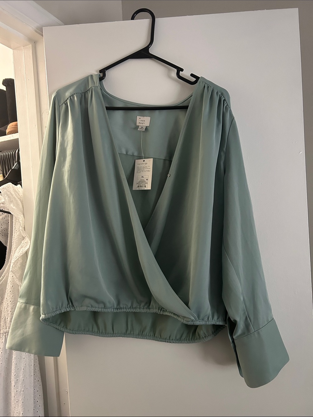a new day Light Sage Green Wrap Blouse